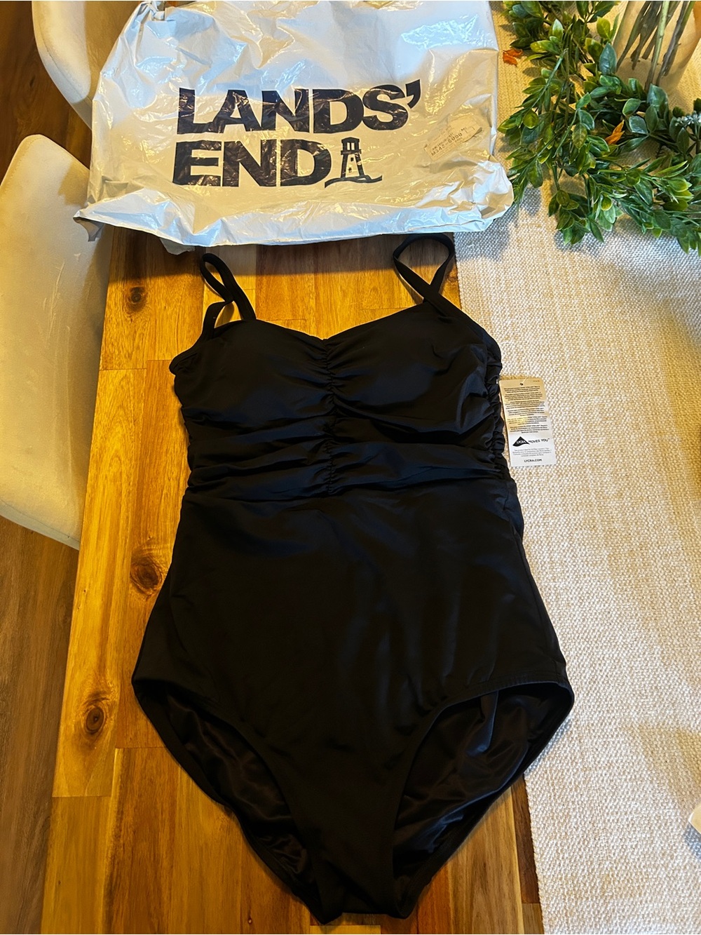 Lands' End Women's Long Torso SlenderSuit Pleated One Piece Swimsuit
